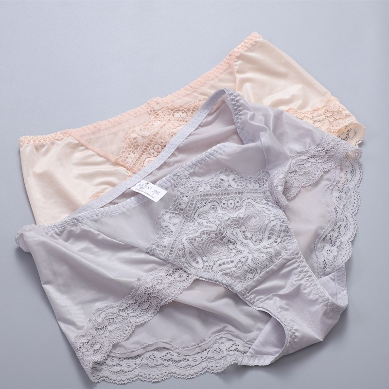 柔软细腻女内裤透清爽透气纯色蕾净色丝边中腰无痕超薄包臀平角裤