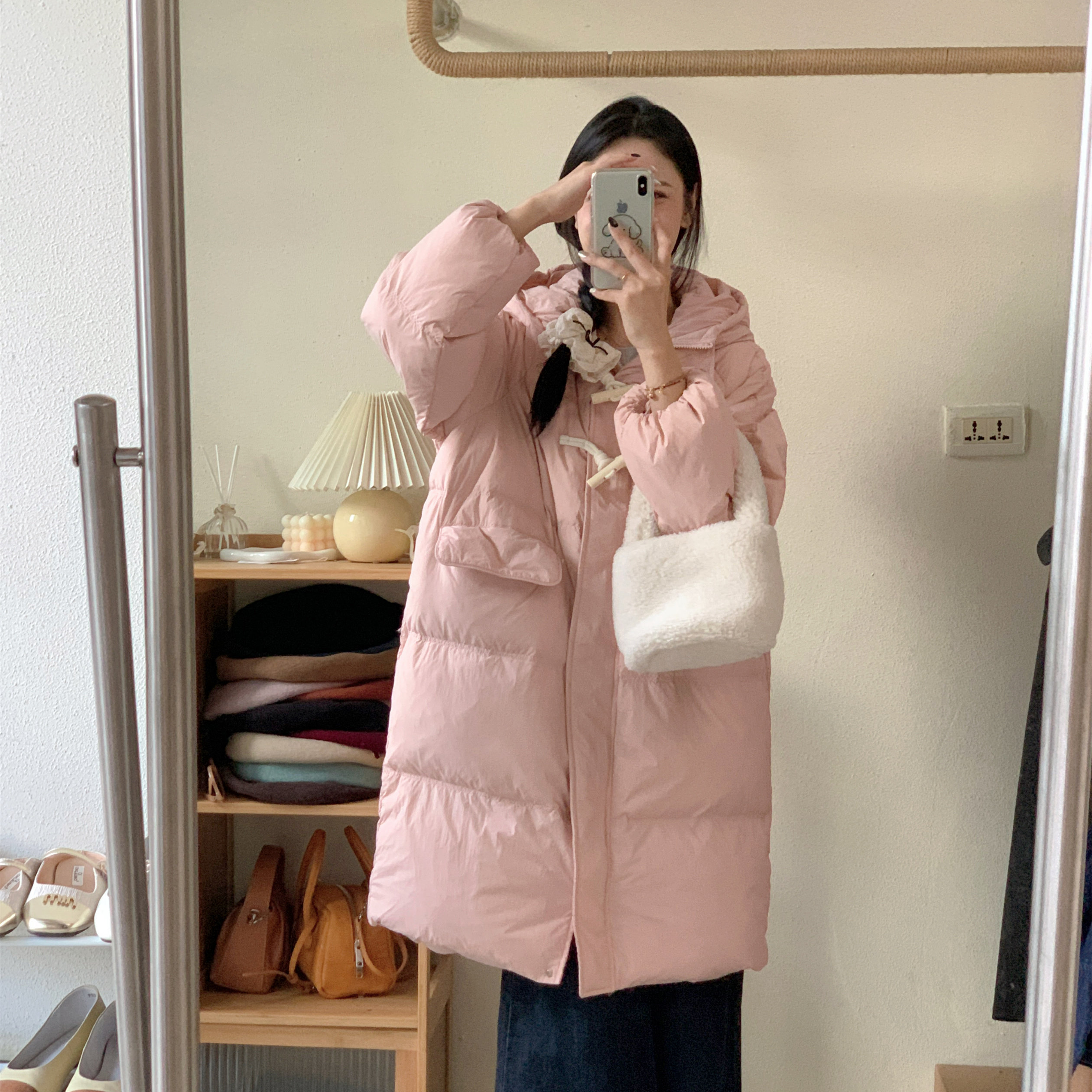 牛角扣韩版长款羽绒服女
