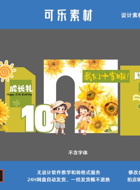 绿色向日葵小学十岁生日班级集体成长礼派对背景设计素材非实物ps