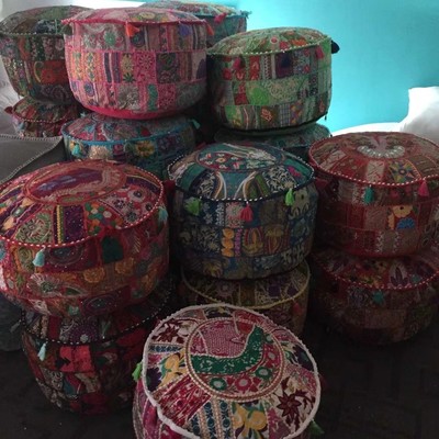 包邮印度手工绣片布凳套圆布墩坐墩套换鞋凳子蒲团卧室中式家装饰