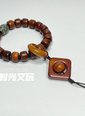 西藏原创烤色牦牛骨手串藏式民族风三眼天珠男女佛珠单圈文玩手链