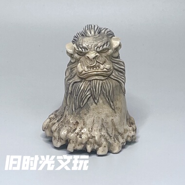 藏传老鹿角根雕刻龙头瓷白把件摆件文玩复古民族风玄关书房摆件