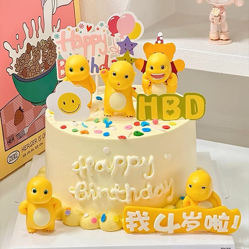 奶龙蛋糕装饰摆件网红胖胖可爱酷拽黄色小奶恐龙彩虹生日烘焙插牌