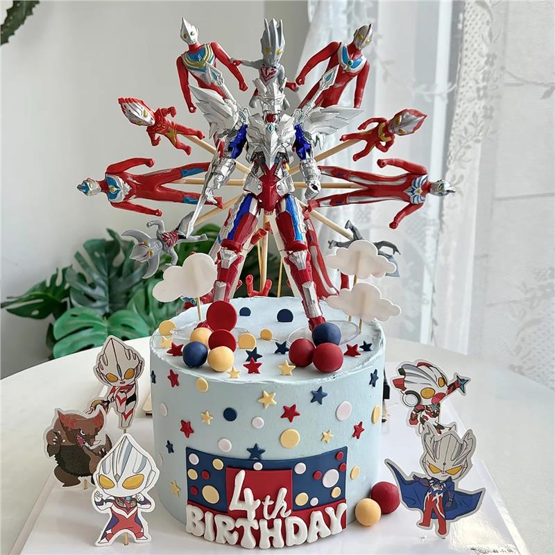 网红旋转奥特曼蛋糕装饰摆件电动旋转摩天轮男孩儿童生日插件插牌