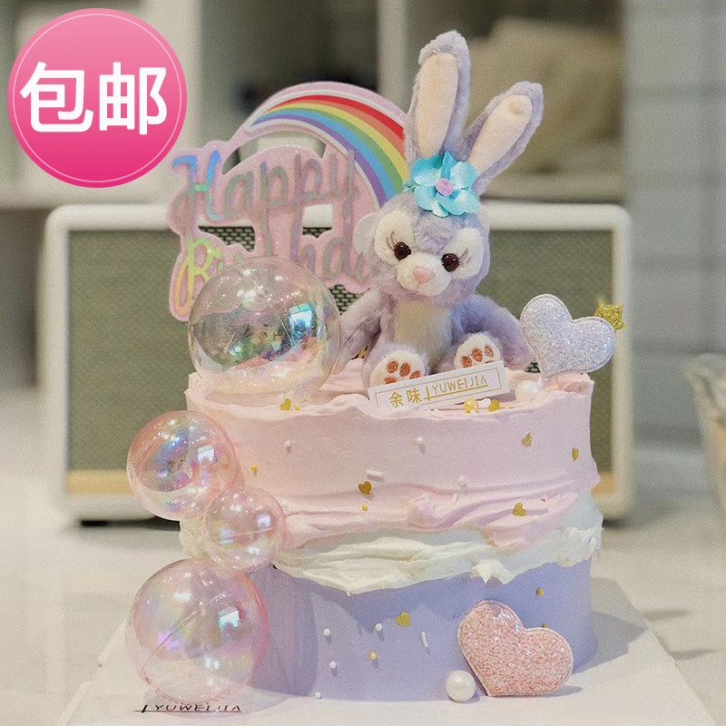 网红星戴露兔子公主彩虹蛋糕装饰