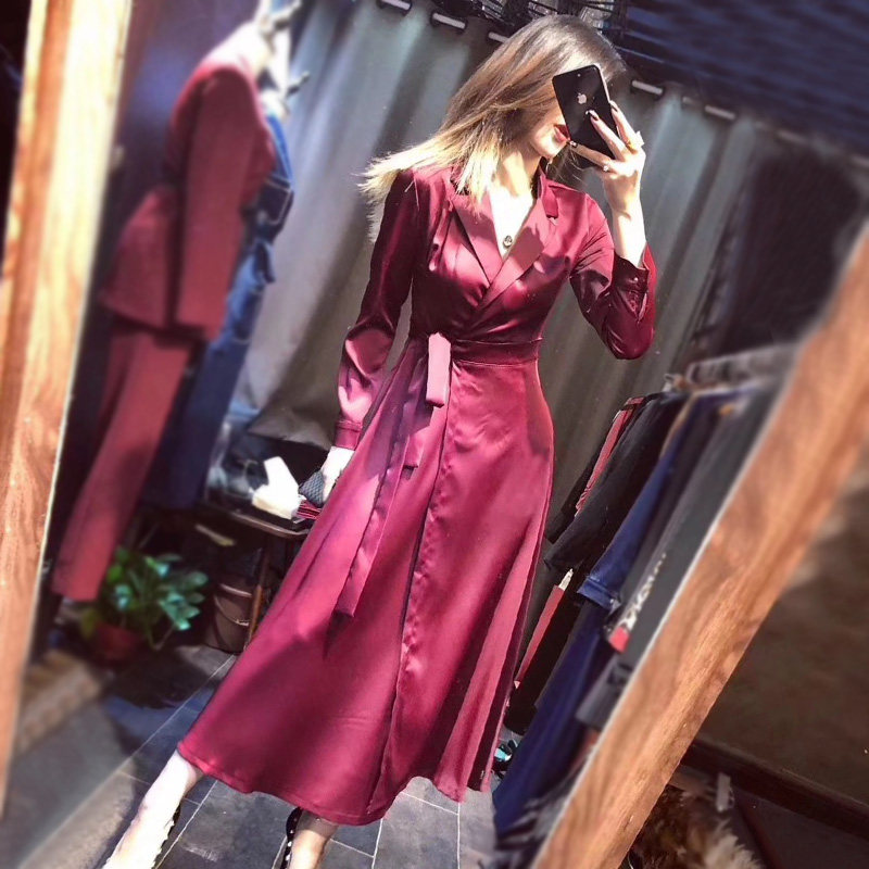 2020春新款西装领裹身裙OL名媛气质系带连衣裙时尚修身绸缎长裙女|ruв категории Женская одежда, платье - от Buy2taobao.com для оказания профессиональной услуги покупки агента Taobao