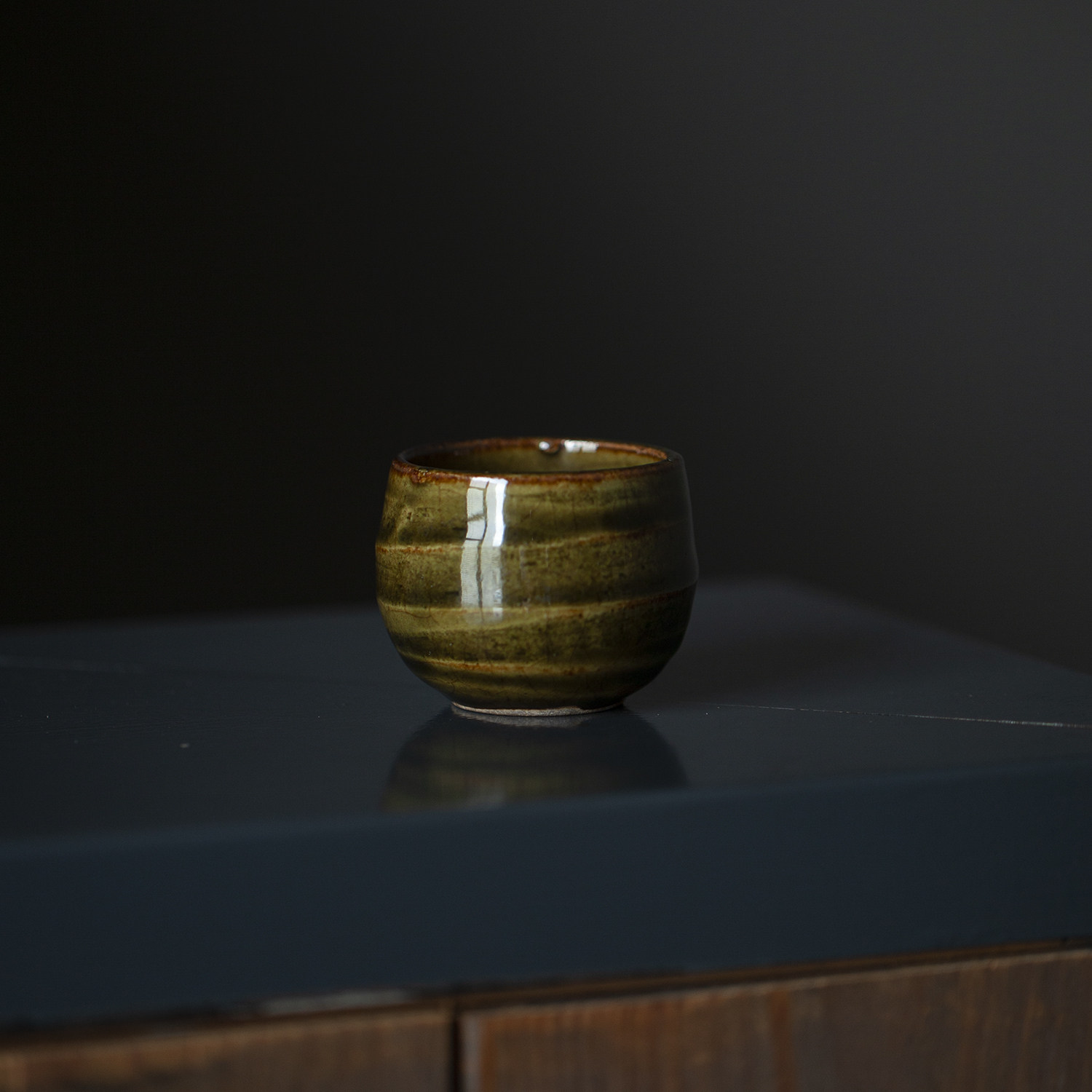 一器一记日本回流中古风陶胎绿釉茶杯