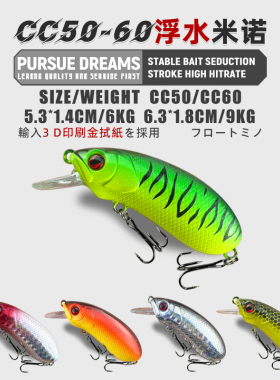 路亚饵CC60缓沉沉水小米诺通杀钓鲈鱼马口翘嘴鱼远投假饵摇滚胖子
