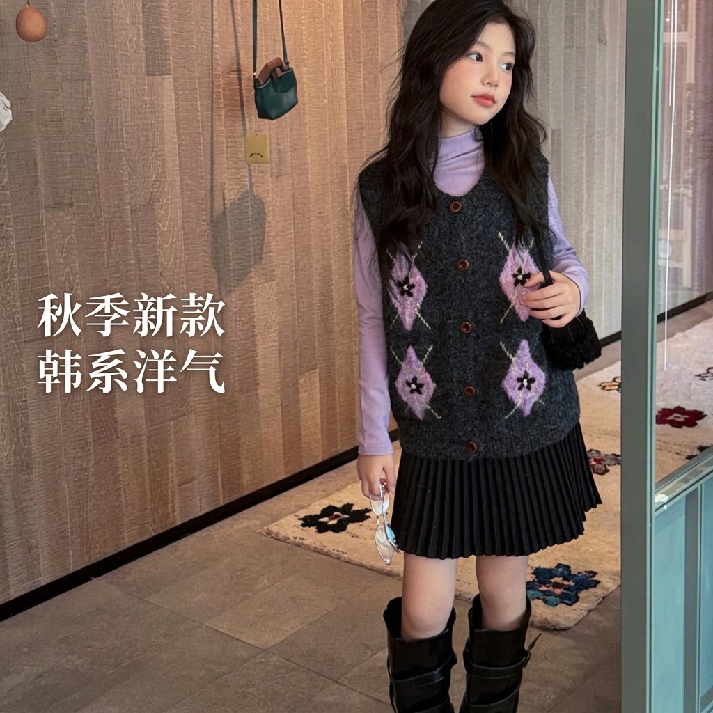 女童马甲套装2026新款洋气时套装