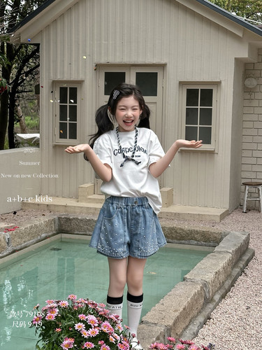 女童牛仔短裤夏季新款中大童夏款网红洋气外穿钉珠裤子潮女孩裙裤