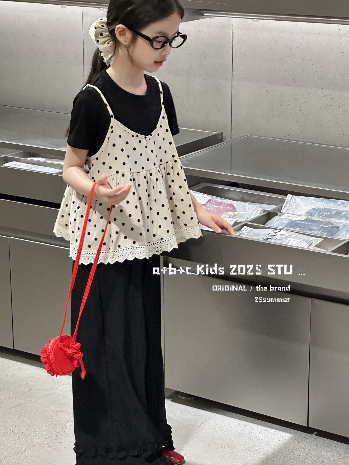 女童洋气上衣2025新款夏季儿童时髦吊带背心短袖T袖两件套中大童
