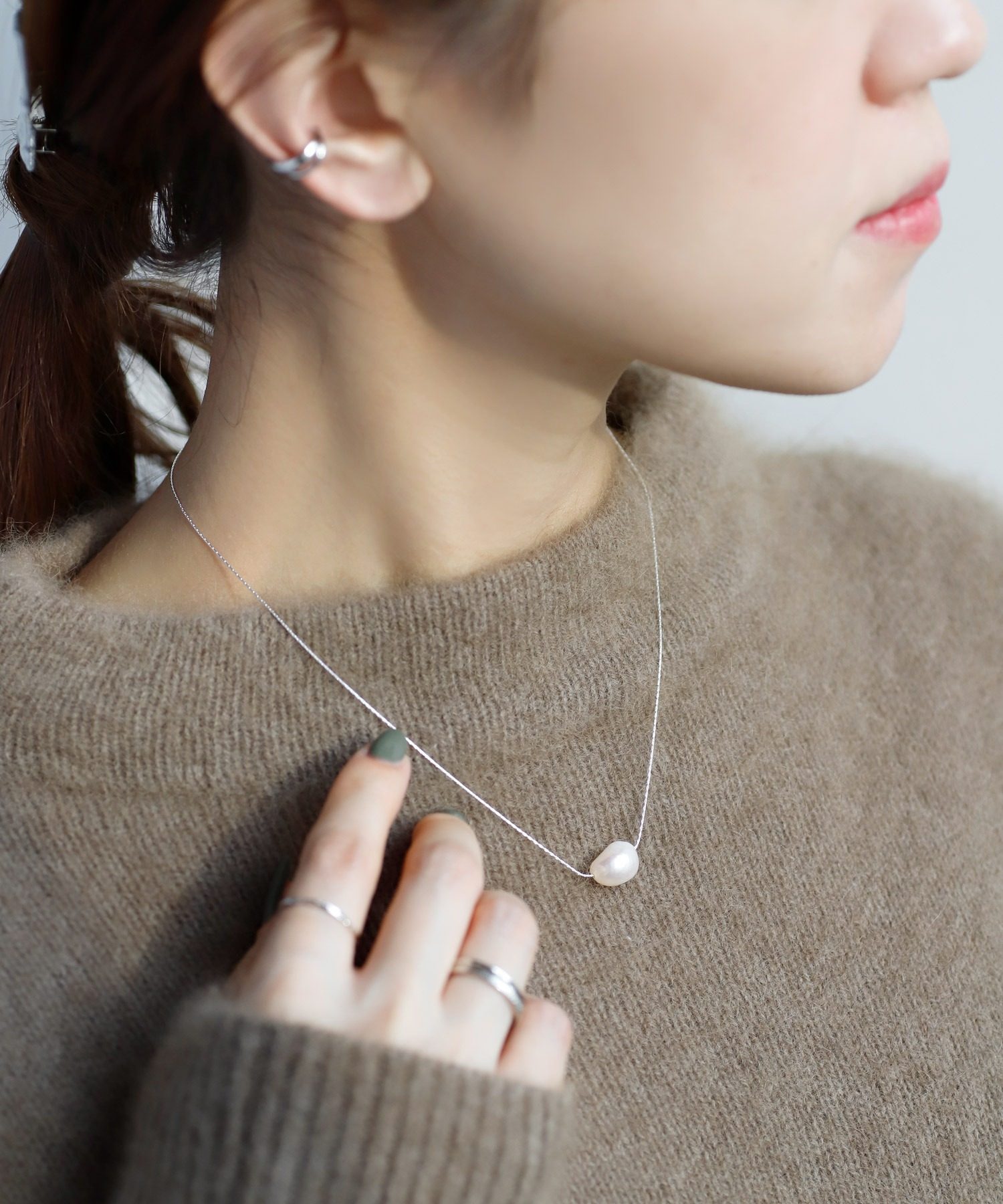 包拼邮 日本代购 anemone 淡水单颗珍珠sv925银 气质项链长毛衣链