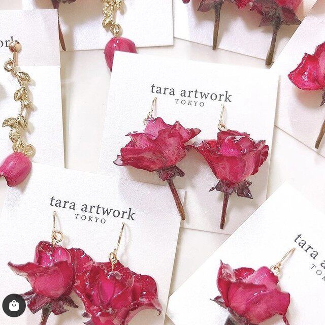 包拼邮日本代购tara artwork真花制作手工耳环干花玫瑰森系耳夹钉