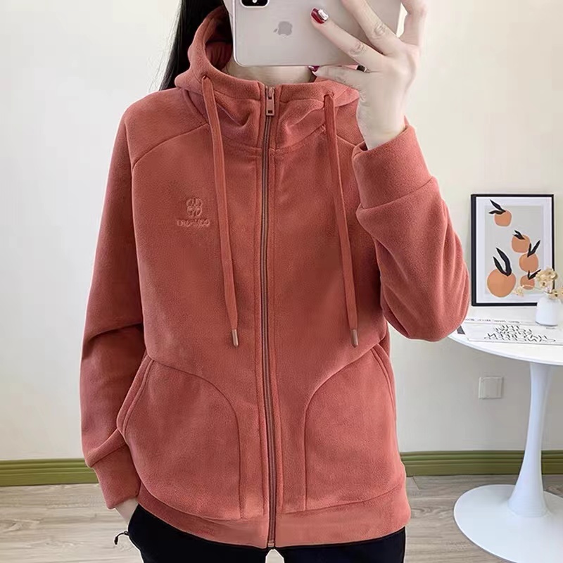 奥粒绒连帽抓绒衣外套女