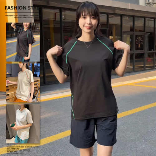 羽毛球服速干运动套装女夏薄款防晒短袖t恤户外骑行服健身一整套