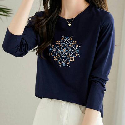 2024秋季新款民族风复古刺绣T恤