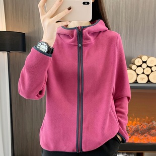 高密摇粒绒外套女连帽开衫 防风保暖上衣户外休闲运动抓绒衣 秋冬季