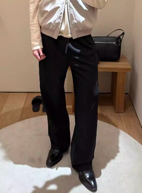 「高支羊毛西裤」Row风donatello 90支羊毛垂感斜纹混纺抽绳西裤