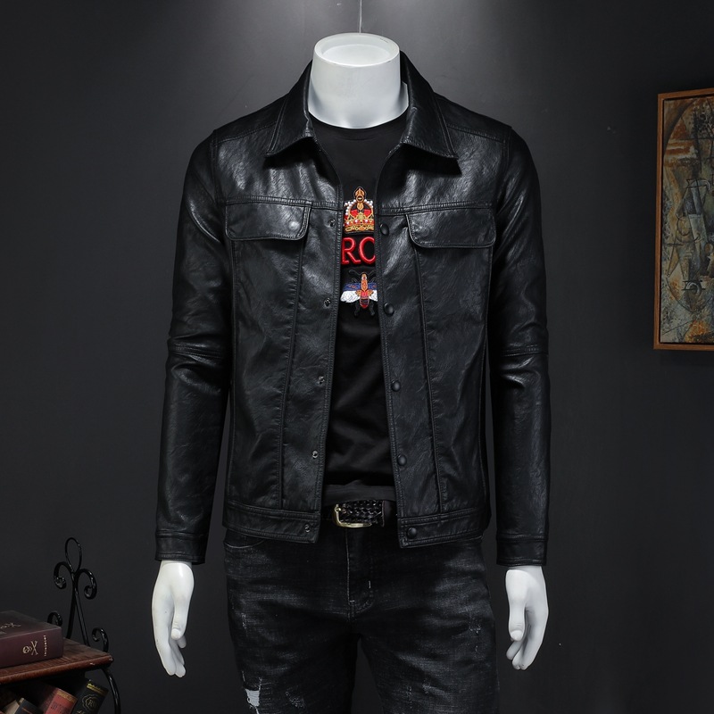 真皮皮衣男绵羊皮秋冬季修身翻领夹克个性休闲帅气百搭机车男士外