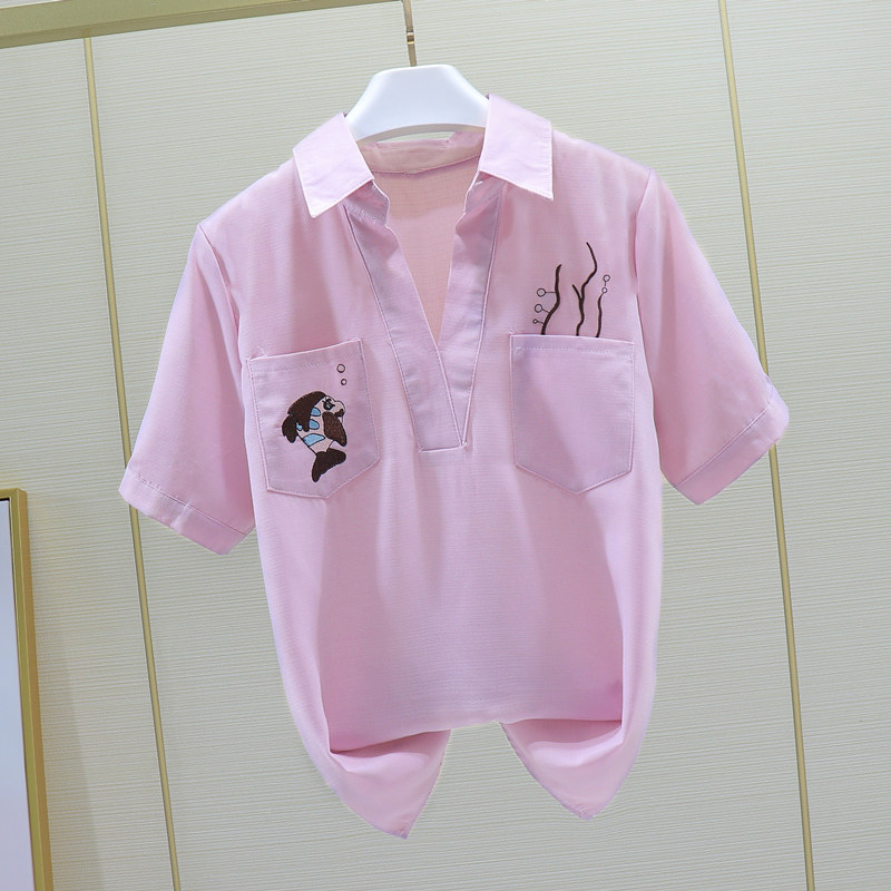 2021年夏季新款女裝韓版刺繡雪紡襯衫女短袖寬松遮肚子淑女上衣潮在類目 女裝/女士精品, 襯衫中 - 來自Buy2taobao.com提供專業的淘寶代購服務