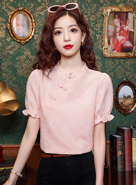 新中式盘扣改良旗袍衬衫女2025夏新款别致短袖小衫国风上衣时尚