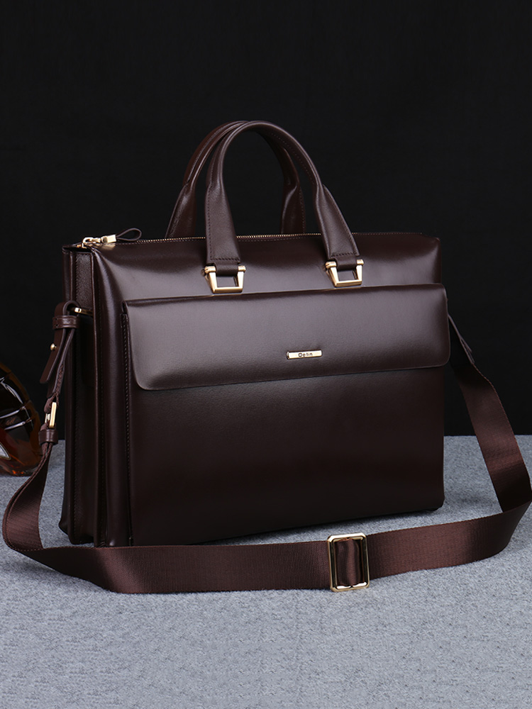 Delin brand business men's bag handbag large briefcase Men's shoulder bag cross section leather business bag large capacity