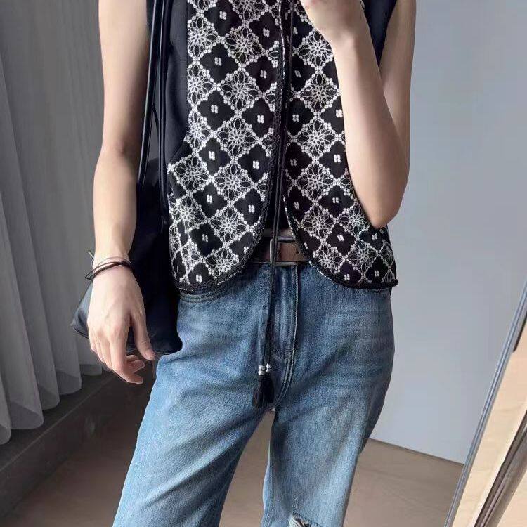 美洋MEIYANG 绣儿马甲 中古雕花小众吊绳串珠无袖绣花马夹
