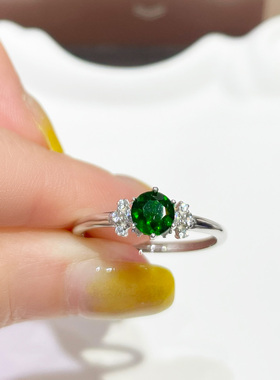 天然原矿透辉石戒指女S925纯银