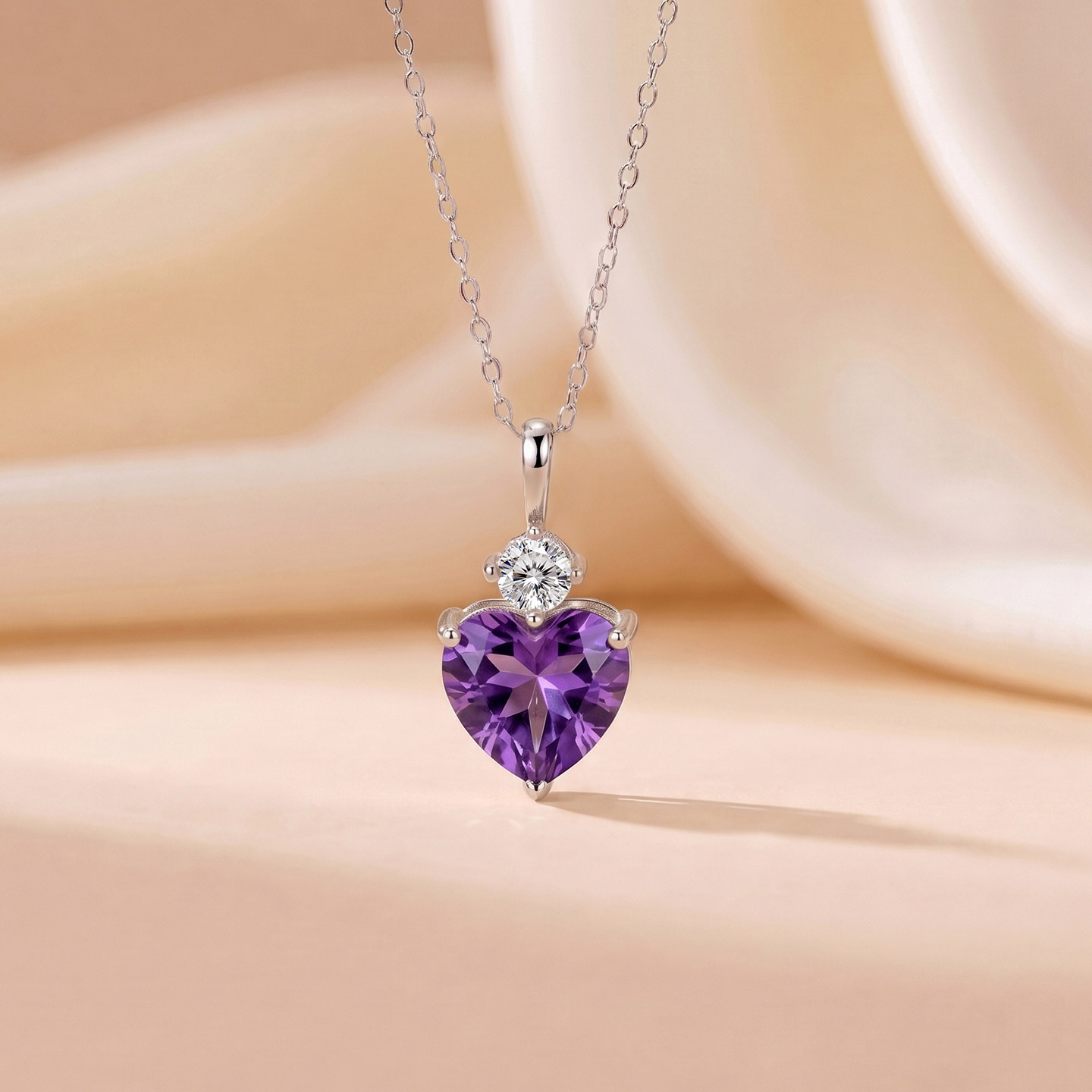 黛晶珊S925纯银项链女镶嵌天然紫水晶心形吊坠爱心锁骨链时尚礼物