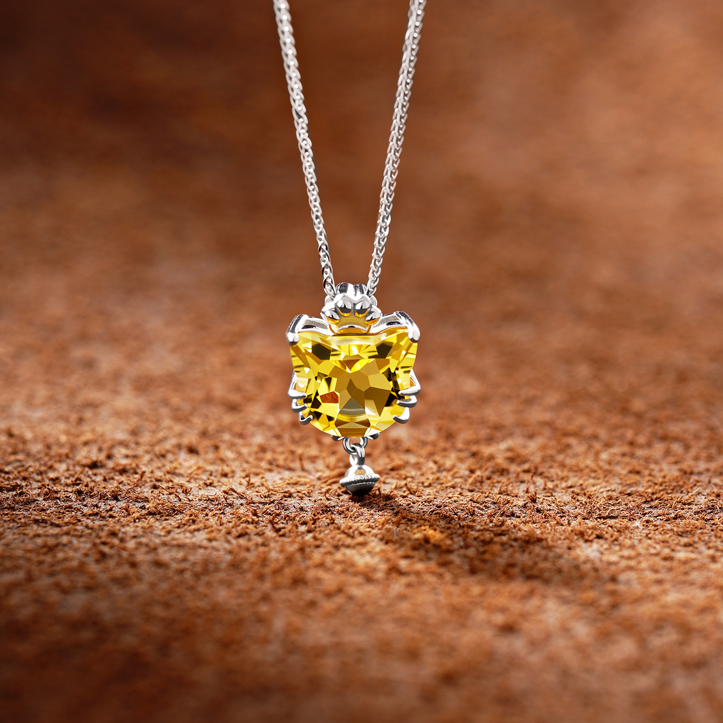 黛晶珊萌猫天然黄水晶吊坠镶嵌S925纯银项链女猫咪造型锁骨链礼物