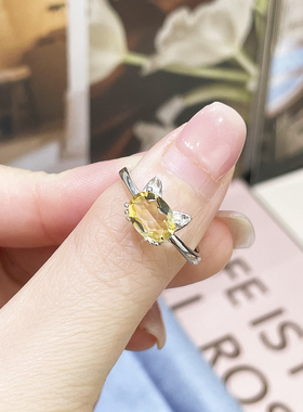 天然无烧黄水晶戒指女S925纯银