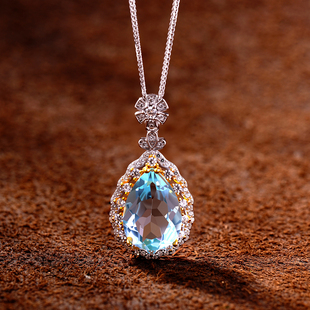 天然托帕石天空蓝吊坠女士高品质S925纯银镶嵌项链水滴型轻奢宝石