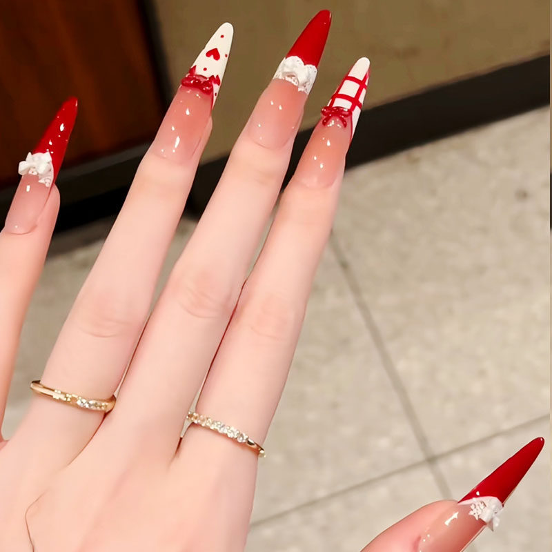 红心穿戴甲法式蝴蝶结显白秋冬新春过年爆款 超长4.0细狗美甲贴片,彩妆/香水/美妆工具,穿戴甲/甲片,淘宝优惠券,粉丝福利购,淘宝优惠卷