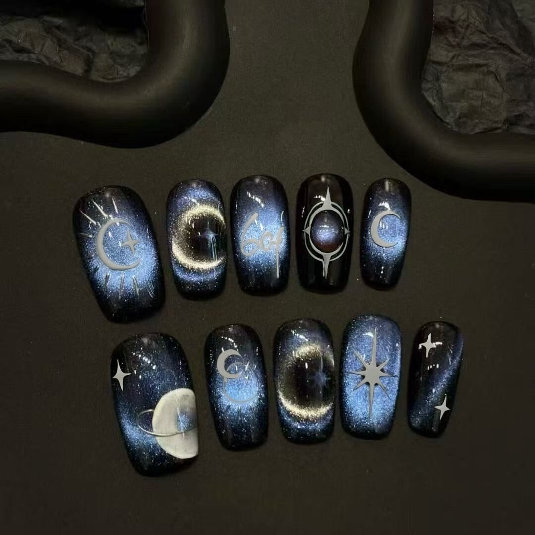 月夜星穹穿戴甲暗黑亚系清冷风神秘小众氛围感高级中方美甲贴片
