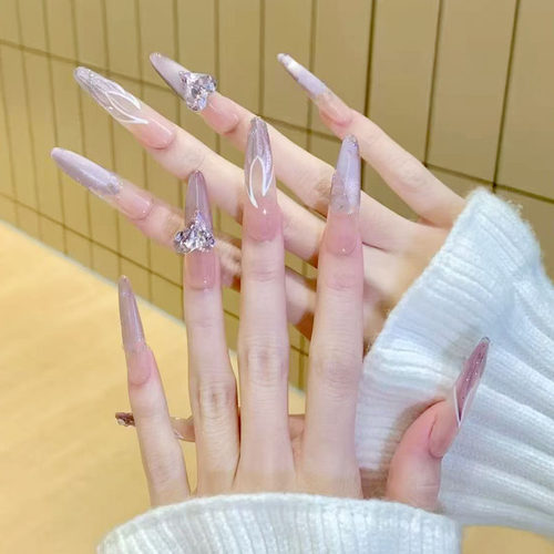 鱼尾法式心钻猫眼穿戴甲