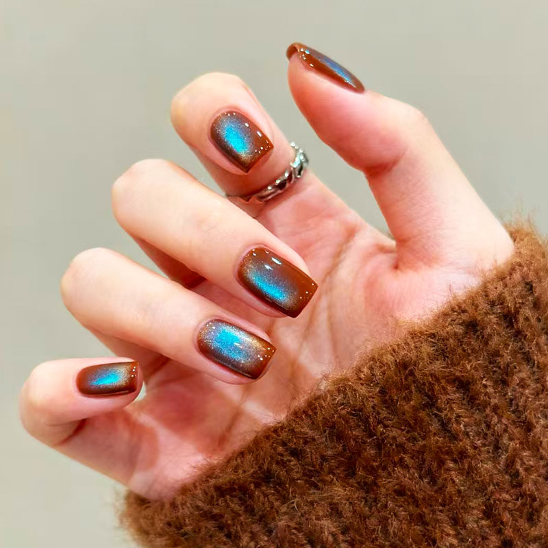 极光蓝琥珀猫眼穿戴甲气质高级感显白简约新短款秋冬咖啡美甲贴片,彩妆/香水/美妆工具,穿戴甲/甲片,淘宝优惠券,粉丝福利购,淘宝优惠卷