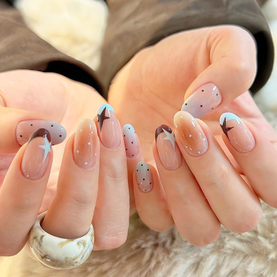 蓝咖法式星星波点穿戴甲