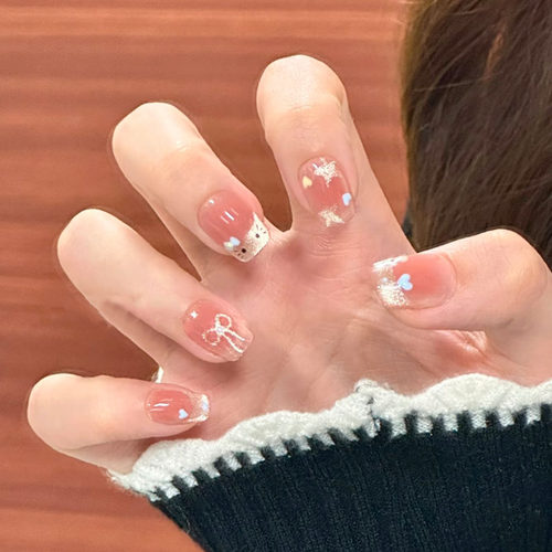 法式闪粉爱心kt猫穿戴甲