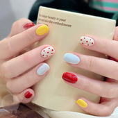 夏日马卡龙波点猫眼穿戴甲可爱俏皮少女彩色糖果系新款 短款 美甲贴