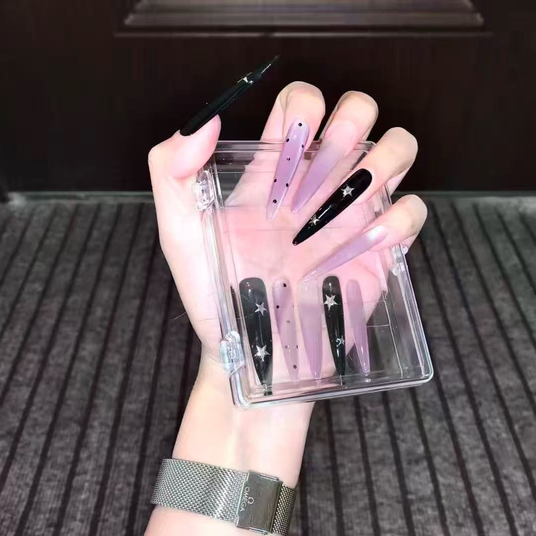 紫烬星点穿戴甲冷调紫黑撞色