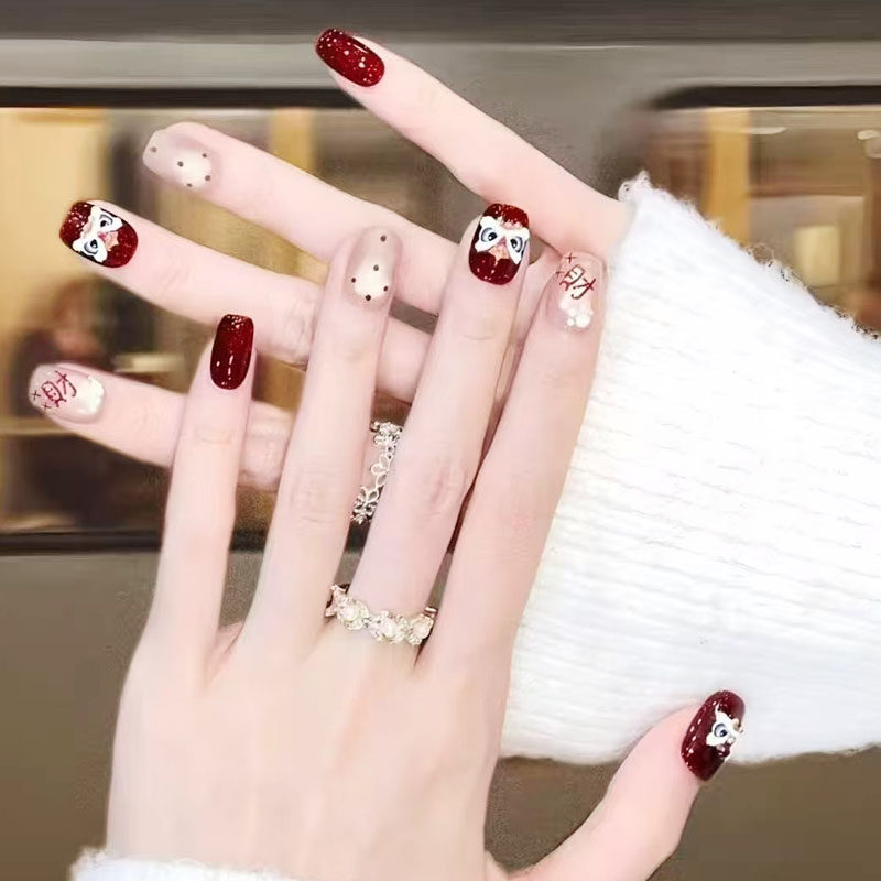 醒狮红色猫眼穿戴甲高级感喜庆节日结婚新春过年短款发财美甲贴片,彩妆/香水/美妆工具,穿戴甲/甲片,淘宝优惠券,粉丝福利购,淘宝优惠卷