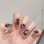 暗夜蝴蝶甜酷紫色猫眼穿戴甲新短款爆闪显白高级感小众美指甲贴片