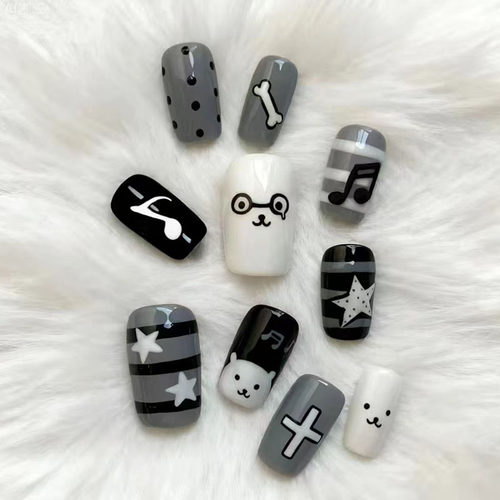 音符小熊条纹波点穿戴甲