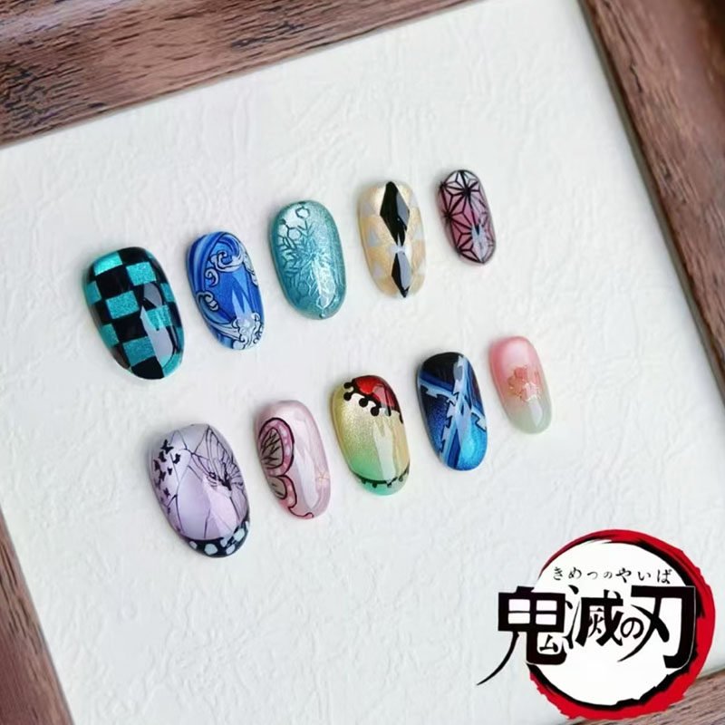 鬼灭呼吸之刃穿戴甲动漫小众设计个性卡通学生新短中长款美甲贴片,彩妆/香水/美妆工具,穿戴甲/甲片,淘宝优惠券,粉丝福利购,淘宝优惠卷