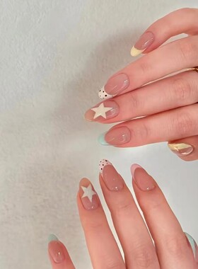 法式星点穿戴甲冰透裸粉底色