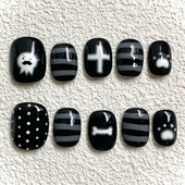 黑白条纹波点小鬼穿戴甲可爱小众显白新款 学生ins风 豆豆美甲贴片