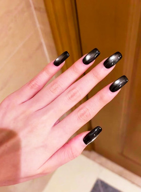 纯黑色玻璃珠猫眼穿戴甲高级感气质显白百搭日常新短款美指甲贴片