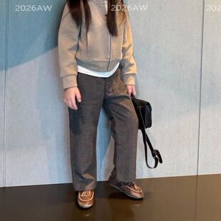26秋冬季新款加厚老钱风毛呢裤可调节腰围男女童轻奢西裤潮款