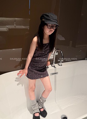 26夏季清凉一夏可爱星星印花女宝宝吊带裙修身中长款背心灰色裙