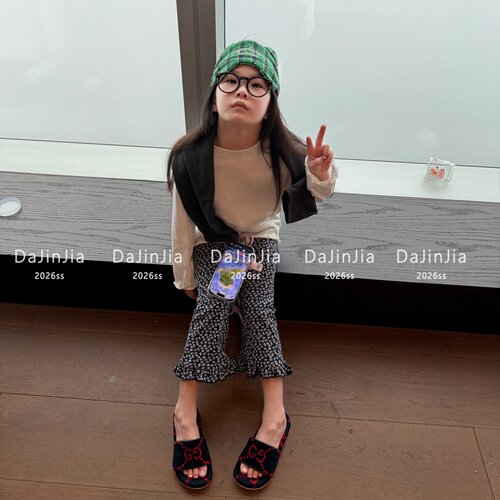 大金家九分花边微喇碎花裤百搭